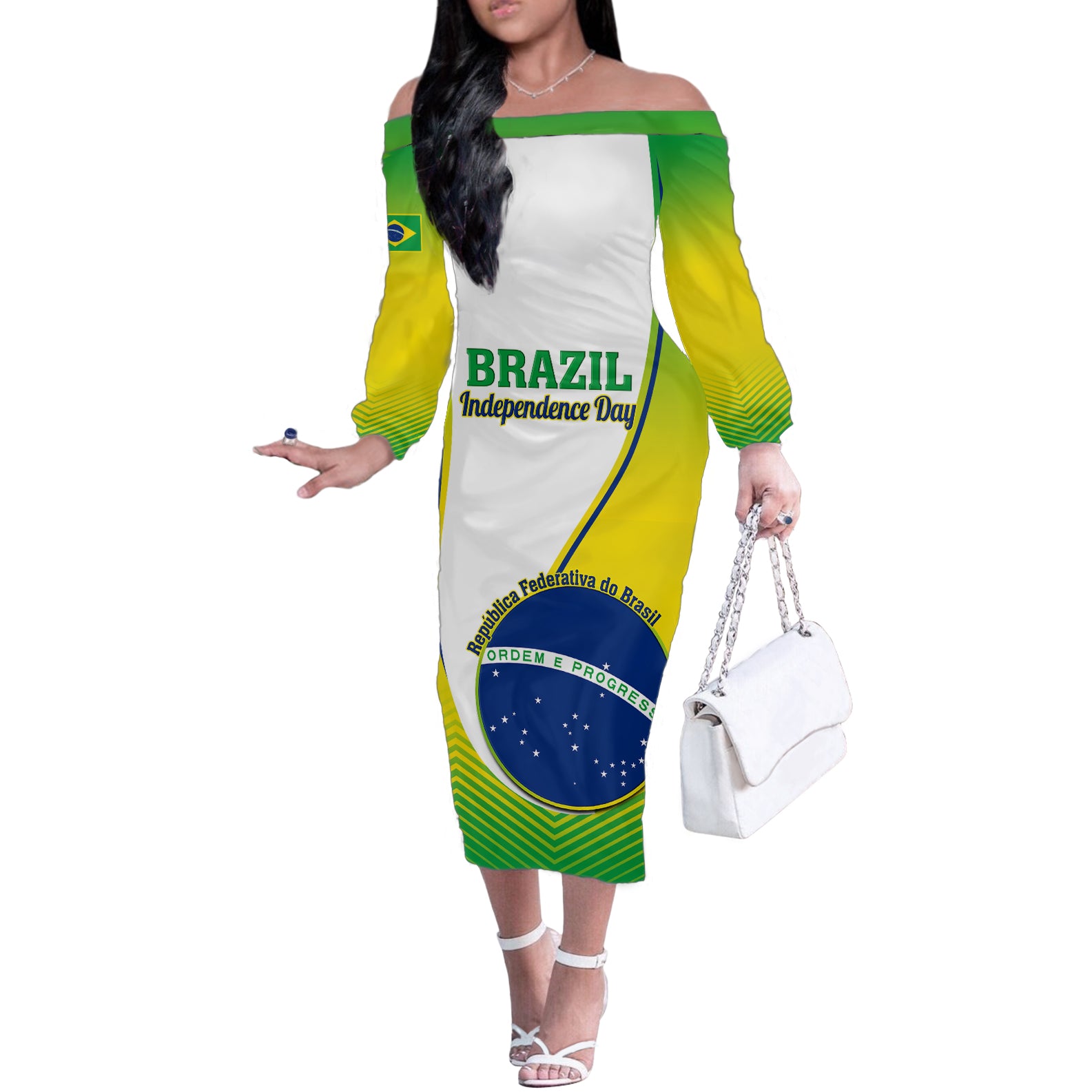 Brazil Off The Shoulder Long Sleeve Dress Sete de Setembro Happy Independence Day - Wonder Print Shop