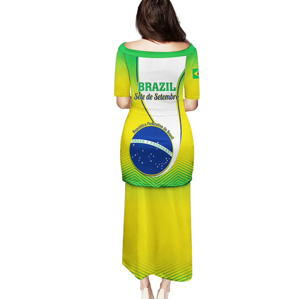 Back view: green and yellow printed long dress set with short-sleeve top and midi skirt