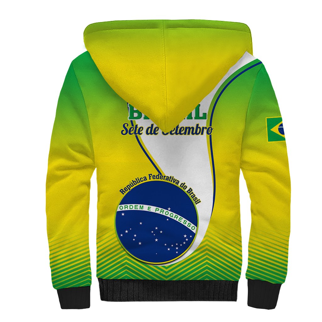 Green and yellow sherpa hoodie with hood and large Brazil crest graphic