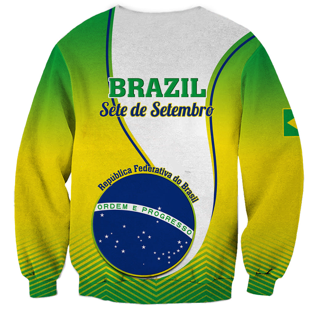 Unisex crewneck sweatshirt in green-yellow fade with Brazil text and circular emblem graphic