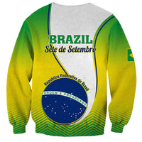 Unisex crewneck sweatshirt in green-yellow fade with Brazil text and circular emblem graphic