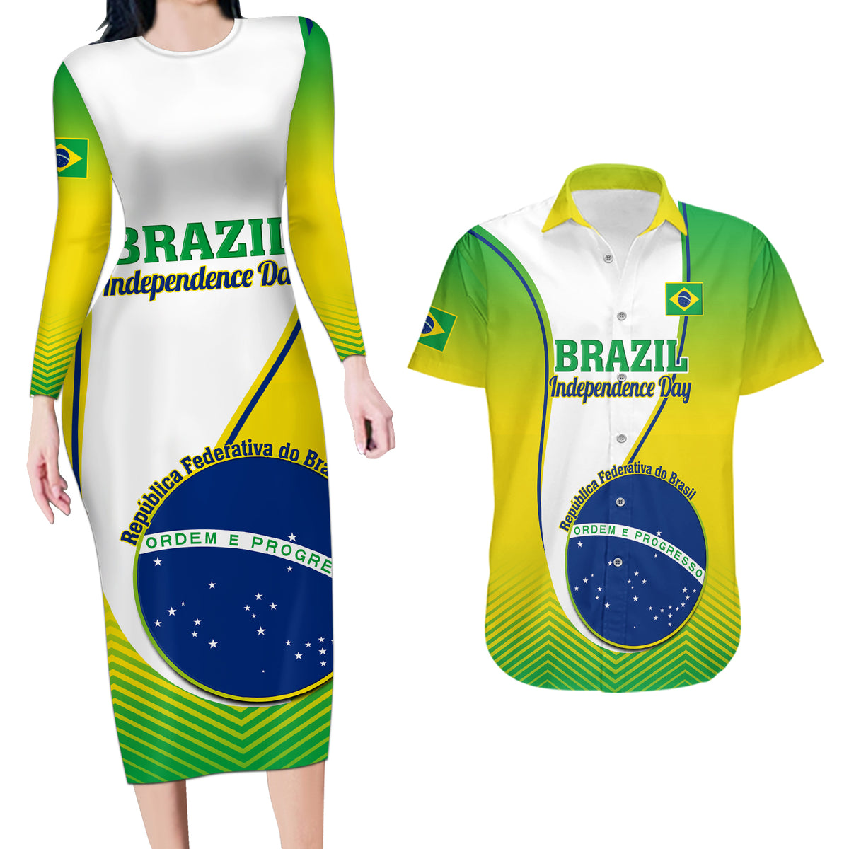 Custom Brazil Couples Matching Long Sleeve Bodycon Dress and Hawaiian Shirt Sete de Setembro Happy Independence Day - Wonder Print Shop