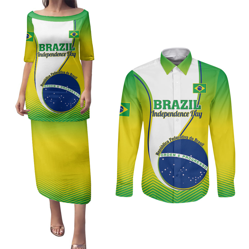 Custom Brazil Couples Matching Puletasi Dress and Long Sleeve Button Shirts Sete de Setembro Happy Independence Day - Wonder Print Shop