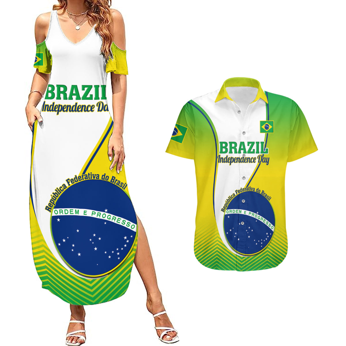 Custom Brazil Couples Matching Summer Maxi Dress and Hawaiian Shirt Sete de Setembro Happy Independence Day - Wonder Print Shop