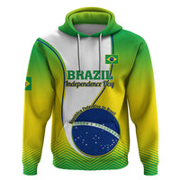 Green, yellow, and white zip-up hoodie with large Brazil Independence Day front graphic.