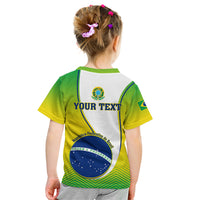 Kids' green-and-yellow Brazil T-shirt with back 'YOUR TEXT' and Brazil crest graphic