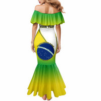 Green off-shoulder mermaid maxi dress with Brazil-themed flag graphic on the back.