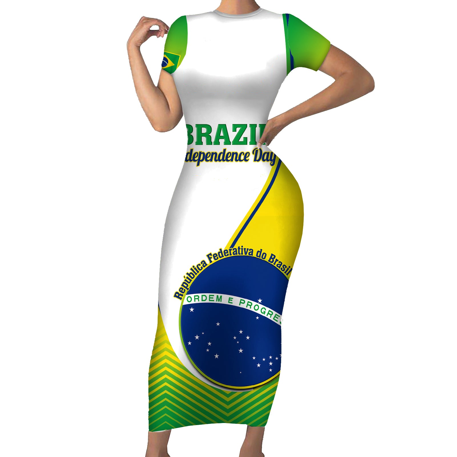 Custom Brazil Short Sleeve Bodycon Dress Sete de Setembro Happy Independence Day - Wonder Print Shop
