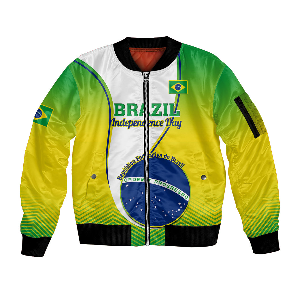 Custom Brazil Sleeve Zip Bomber Jacket Sete de Setembro Happy Independence Day - Wonder Print Shop