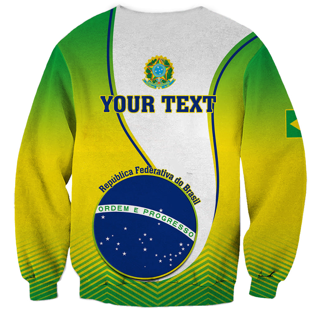 Unisex Brazil-themed sweatshirt, green/yellow gradient with 'YOUR TEXT' and crest