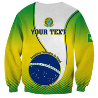Unisex Brazil-themed sweatshirt, green/yellow gradient with 'YOUR TEXT' and crest