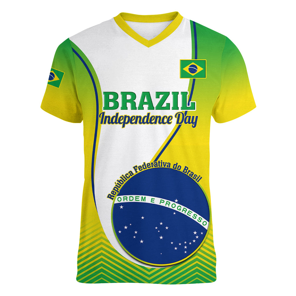 Custom Brazil Women V Neck T Shirt Sete de Setembro Happy Independence Day - Wonder Print Shop