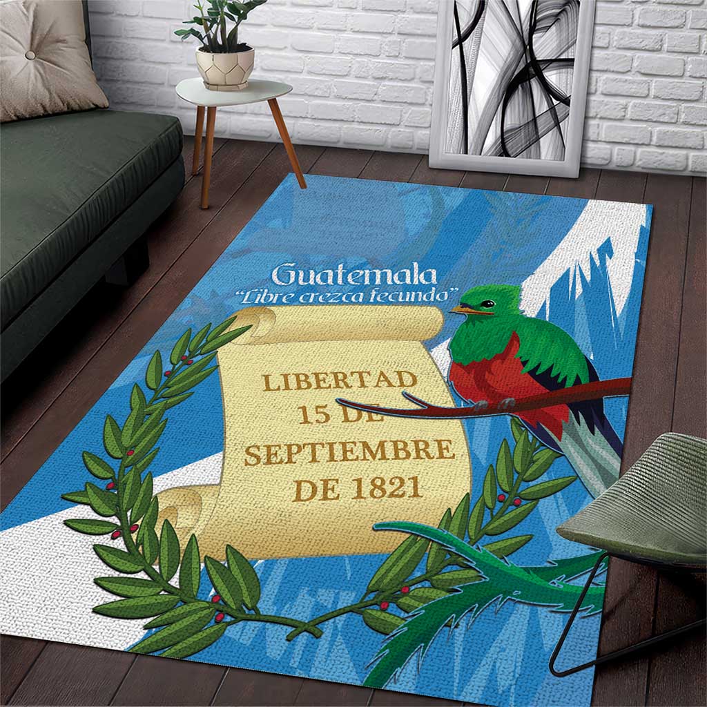 Guatemala Independence Day Area Rug Coat Of Arms With Resplendent Quetzal Grunge Style - Wonder Print Shop