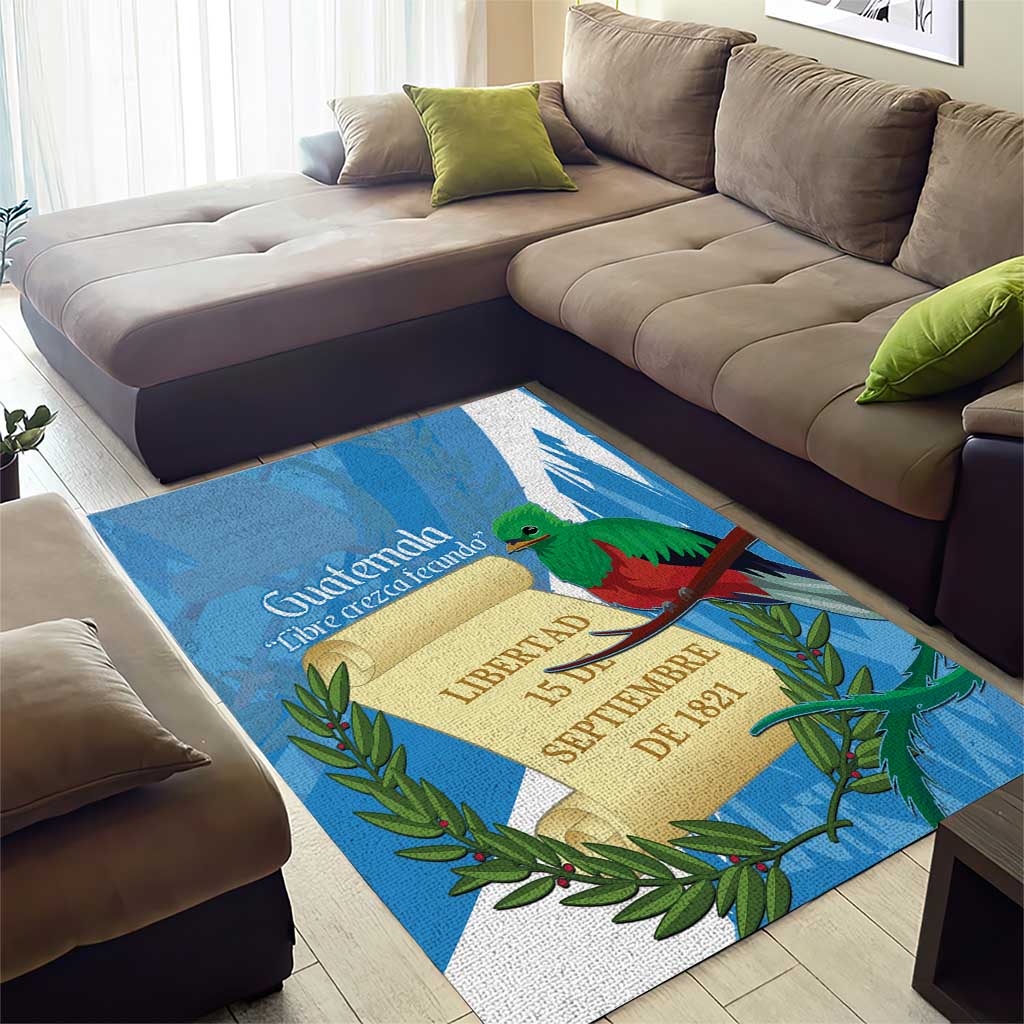 Guatemala Independence Day Area Rug Coat Of Arms With Resplendent Quetzal Grunge Style - Wonder Print Shop