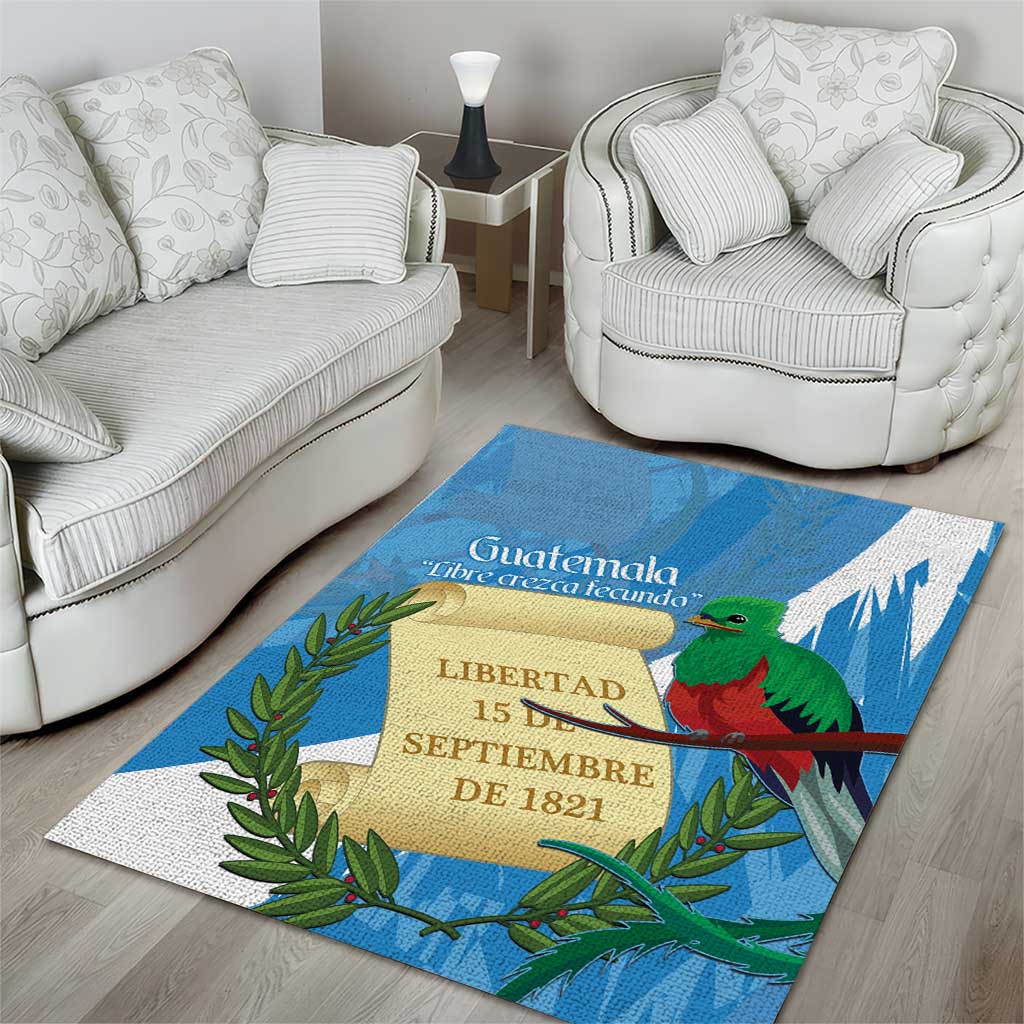 Guatemala Independence Day Area Rug Coat Of Arms With Resplendent Quetzal Grunge Style - Wonder Print Shop