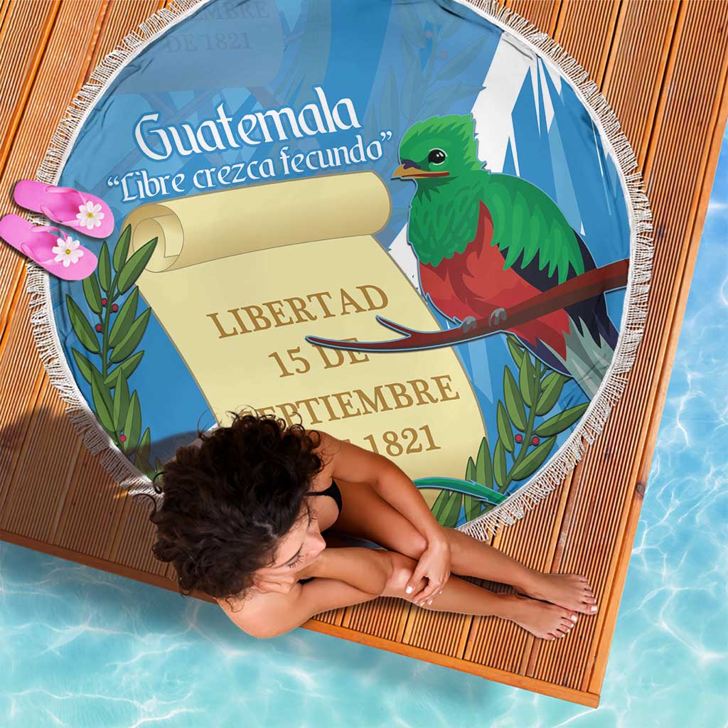 Guatemala Independence Day Beach Blanket Coat Of Arms With Resplendent Quetzal Grunge Style - Wonder Print Shop