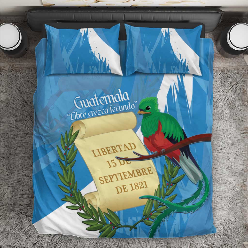 Guatemala Independence Day Bedding Set Coat Of Arms With Resplendent Quetzal Grunge Style - Wonder Print Shop