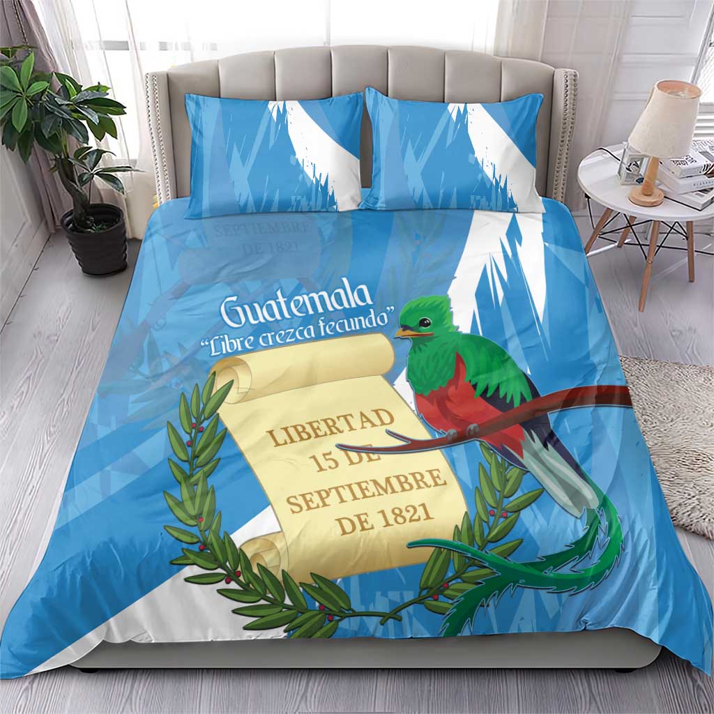 Guatemala Independence Day Bedding Set Coat Of Arms With Resplendent Quetzal Grunge Style - Wonder Print Shop