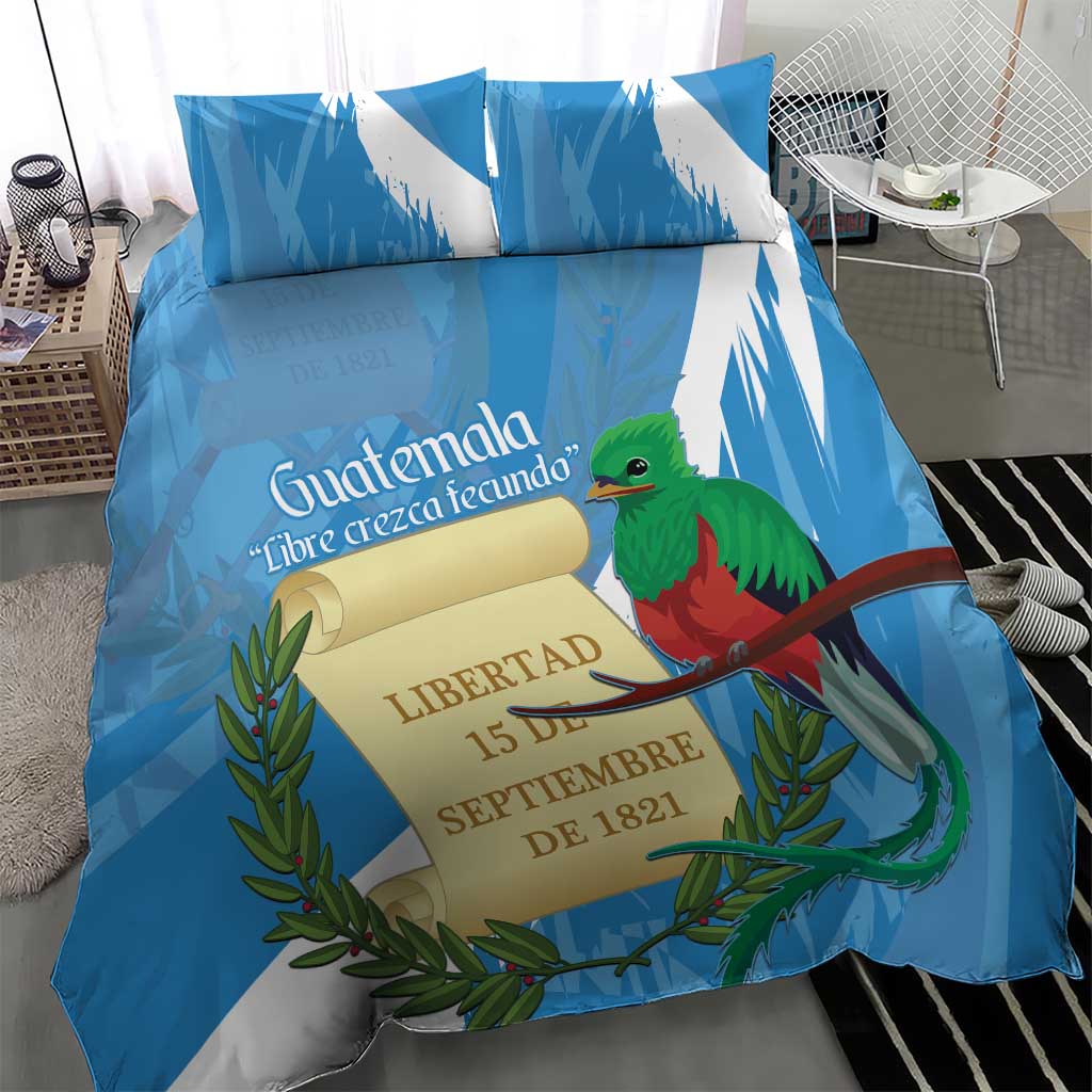 Guatemala Independence Day Bedding Set Coat Of Arms With Resplendent Quetzal Grunge Style - Wonder Print Shop