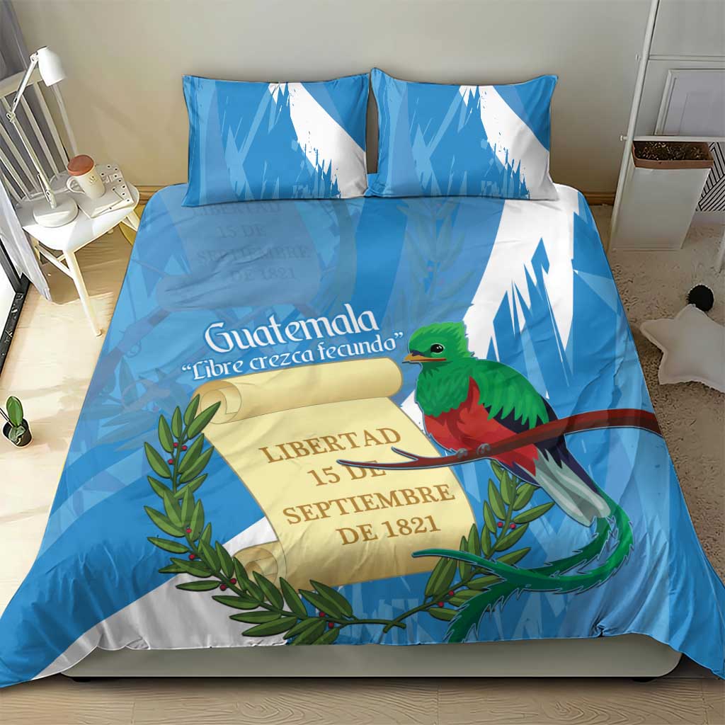 Guatemala Independence Day Bedding Set Coat Of Arms With Resplendent Quetzal Grunge Style - Wonder Print Shop