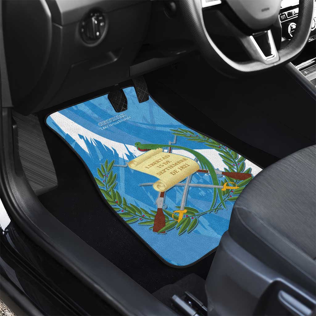Guatemala Independence Day Car Mats Coat Of Arms With Resplendent Quetzal Grunge Style - Wonder Print Shop