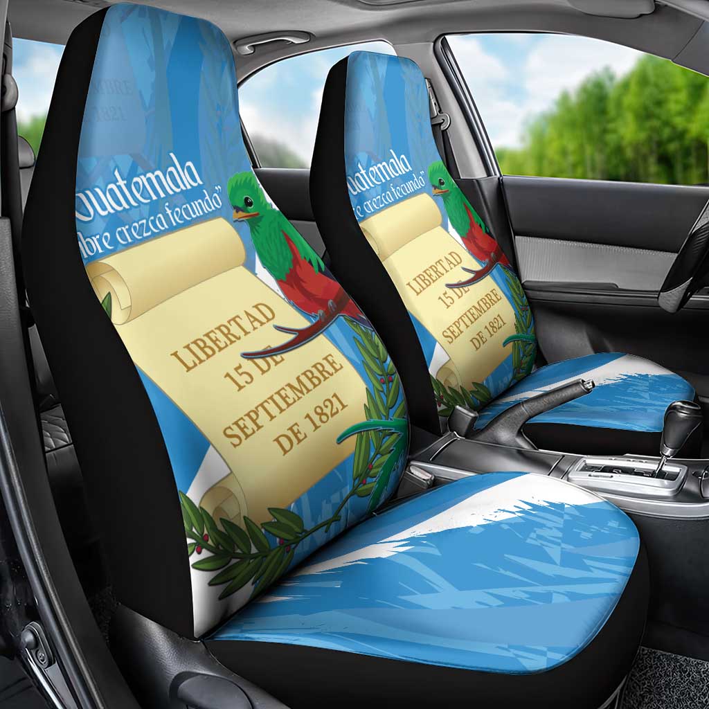 Guatemala Independence Day Car Seat Cover Coat Of Arms With Resplendent Quetzal Grunge Style - Wonder Print Shop