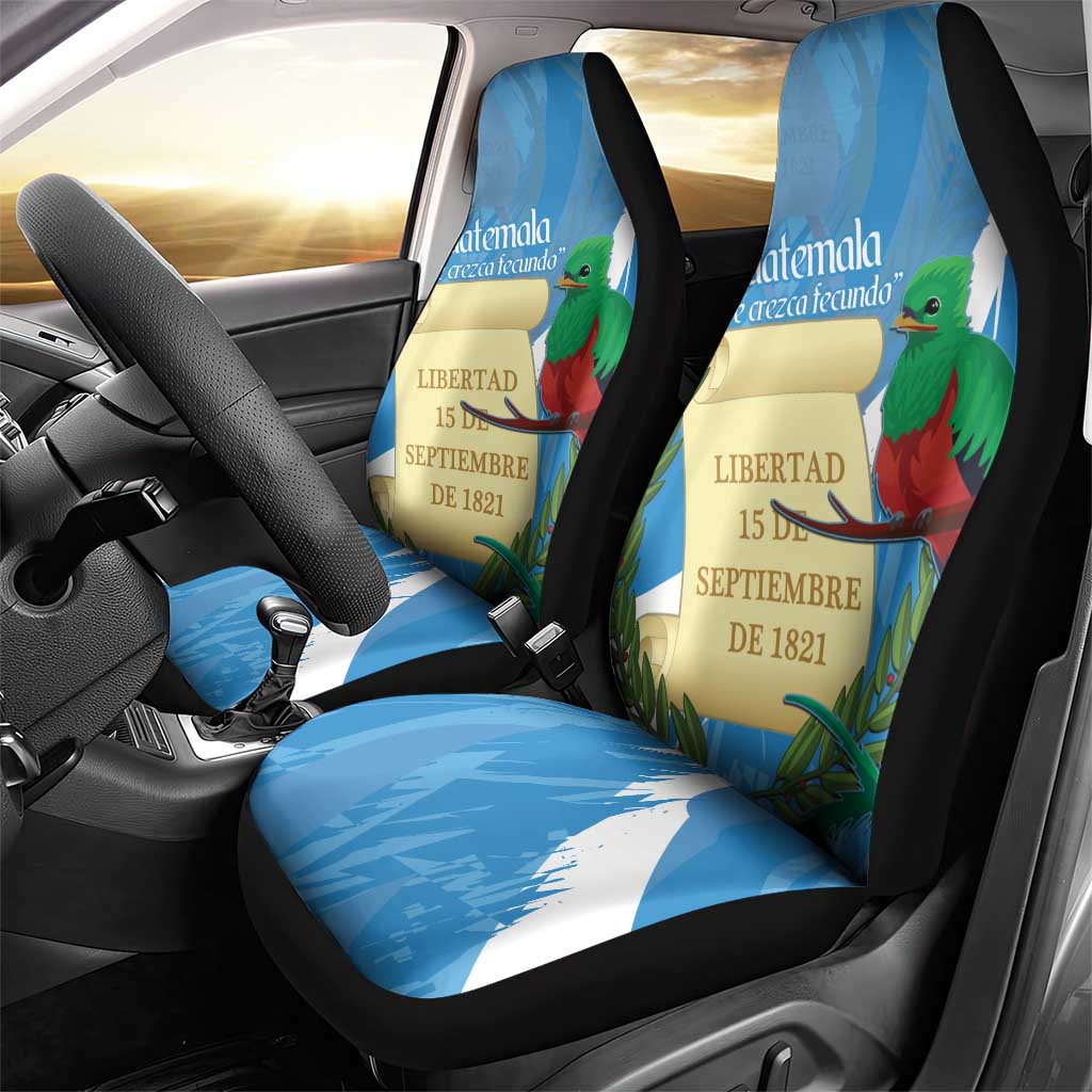 Guatemala Independence Day Car Seat Cover Coat Of Arms With Resplendent Quetzal Grunge Style - Wonder Print Shop