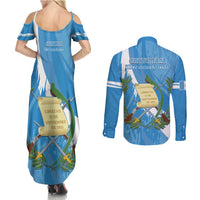 Guatemala Independence Day Couples Matching Summer Maxi Dress and Long Sleeve Button Shirt Coat Of Arms With Resplendent Quetzal Grunge Style - Wonder Print Shop