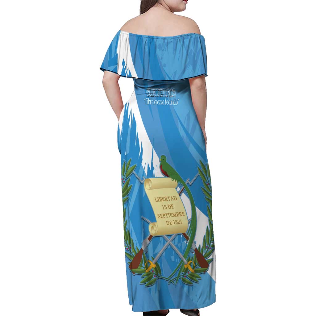 Guatemala Independence Day Family Matching Off Shoulder Maxi Dress and Hawaiian Shirt Coat Of Arms With Resplendent Quetzal Grunge Style - Wonder Print Shop