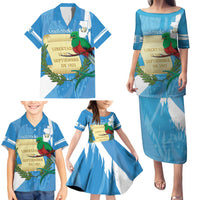 Guatemala Independence Day Family Matching Puletasi and Hawaiian Shirt Coat Of Arms With Resplendent Quetzal Grunge Style - Wonder Print Shop