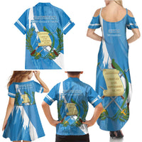 Guatemala Independence Day Family Matching Summer Maxi Dress and Hawaiian Shirt Coat Of Arms With Resplendent Quetzal Grunge Style - Wonder Print Shop