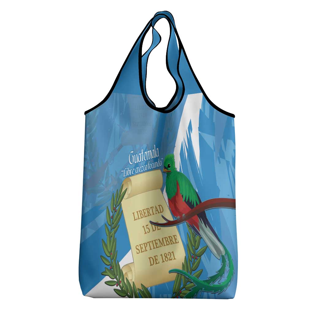 Guatemala Independence Day Grocery Bag Coat Of Arms With Resplendent Quetzal Grunge Style