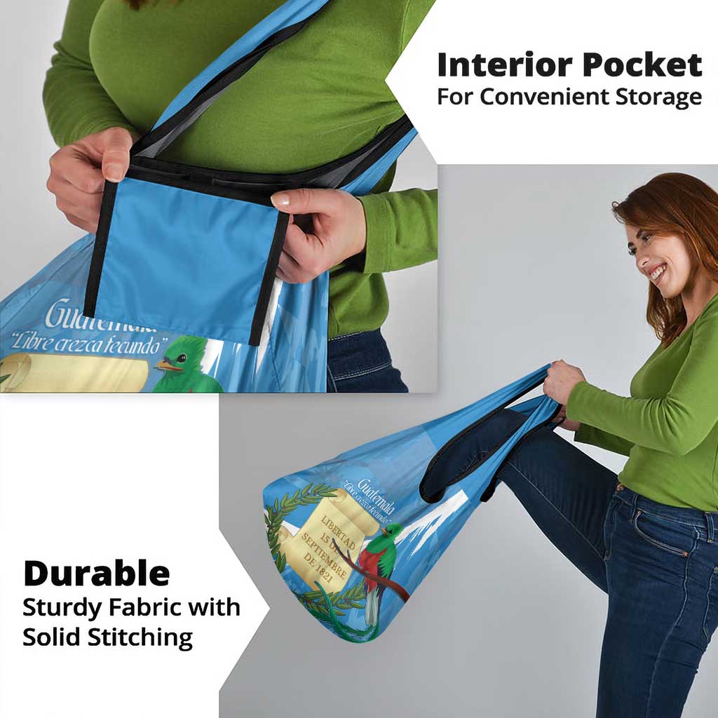 Guatemala Independence Day Grocery Bag Coat Of Arms With Resplendent Quetzal Grunge Style