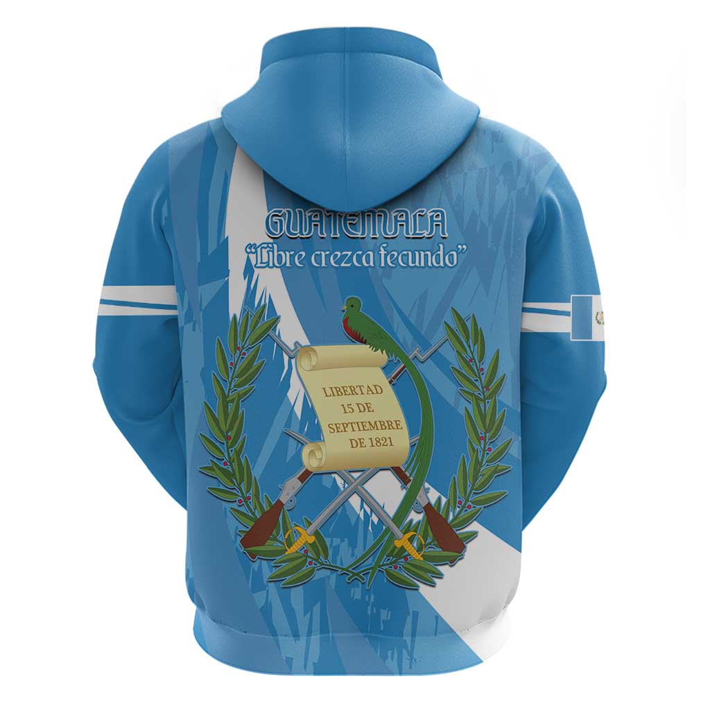 Guatemala Independence Day Hoodie Coat Of Arms With Resplendent Quetzal Grunge Style - Wonder Print Shop