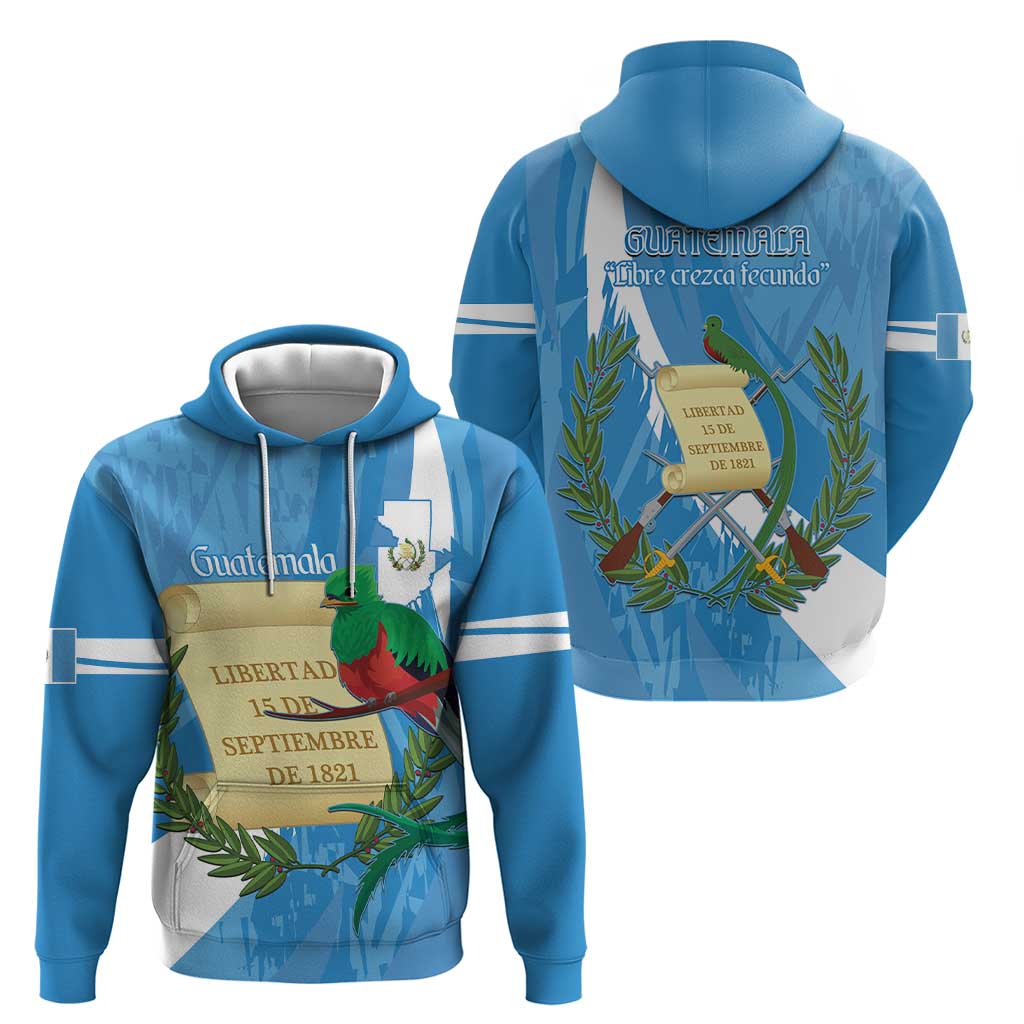 Guatemala Independence Day Hoodie Coat Of Arms With Resplendent Quetzal Grunge Style - Wonder Print Shop