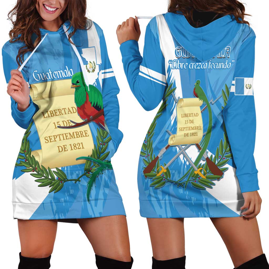 Guatemala Independence Day Hoodie Dress Coat Of Arms With Resplendent Quetzal Grunge Style - Wonder Print Shop