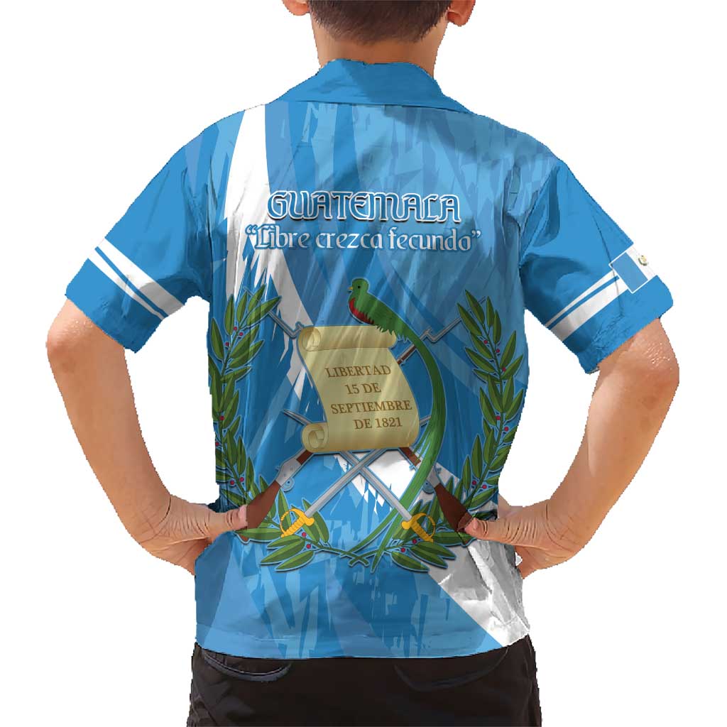 Guatemala Independence Day Kid Hawaiian Shirt Coat Of Arms With Resplendent Quetzal Grunge Style - Wonder Print Shop