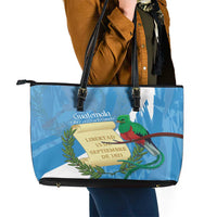 Guatemala Independence Day Leather Tote Bag Coat Of Arms With Resplendent Quetzal Grunge Style - Wonder Print Shop