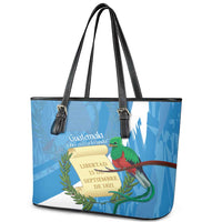 Guatemala Independence Day Leather Tote Bag Coat Of Arms With Resplendent Quetzal Grunge Style - Wonder Print Shop