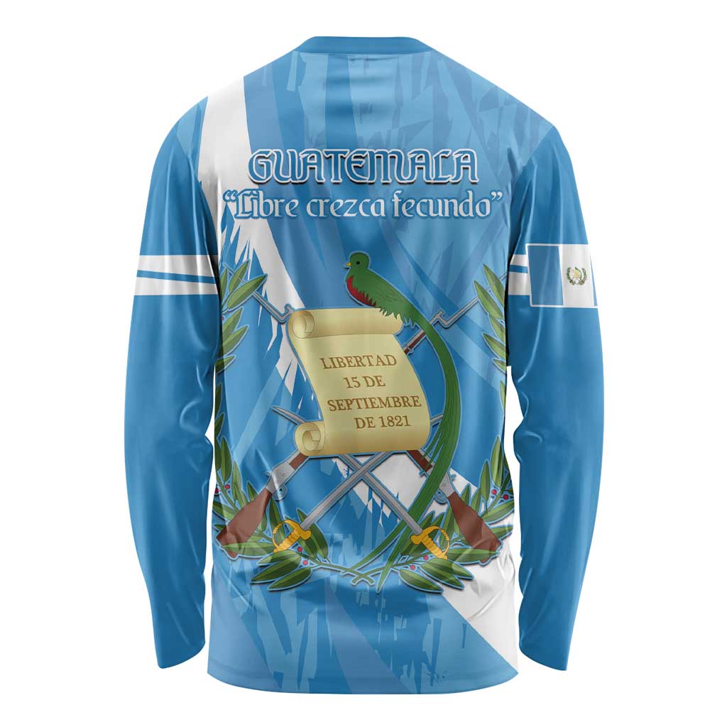 Guatemala Independence Day Long Sleeve Shirt Coat Of Arms With Resplendent Quetzal Grunge Style - Wonder Print Shop