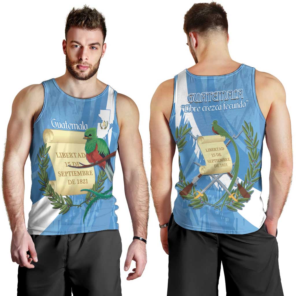 Guatemala Independence Day Men Tank Top Coat Of Arms With Resplendent Quetzal Grunge Style - Wonder Print Shop