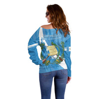 Guatemala Independence Day Off Shoulder Sweater Coat Of Arms With Resplendent Quetzal Grunge Style - Wonder Print Shop
