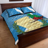 Guatemala Independence Day Quilt Bed Set Coat Of Arms With Resplendent Quetzal Grunge Style - Wonder Print Shop