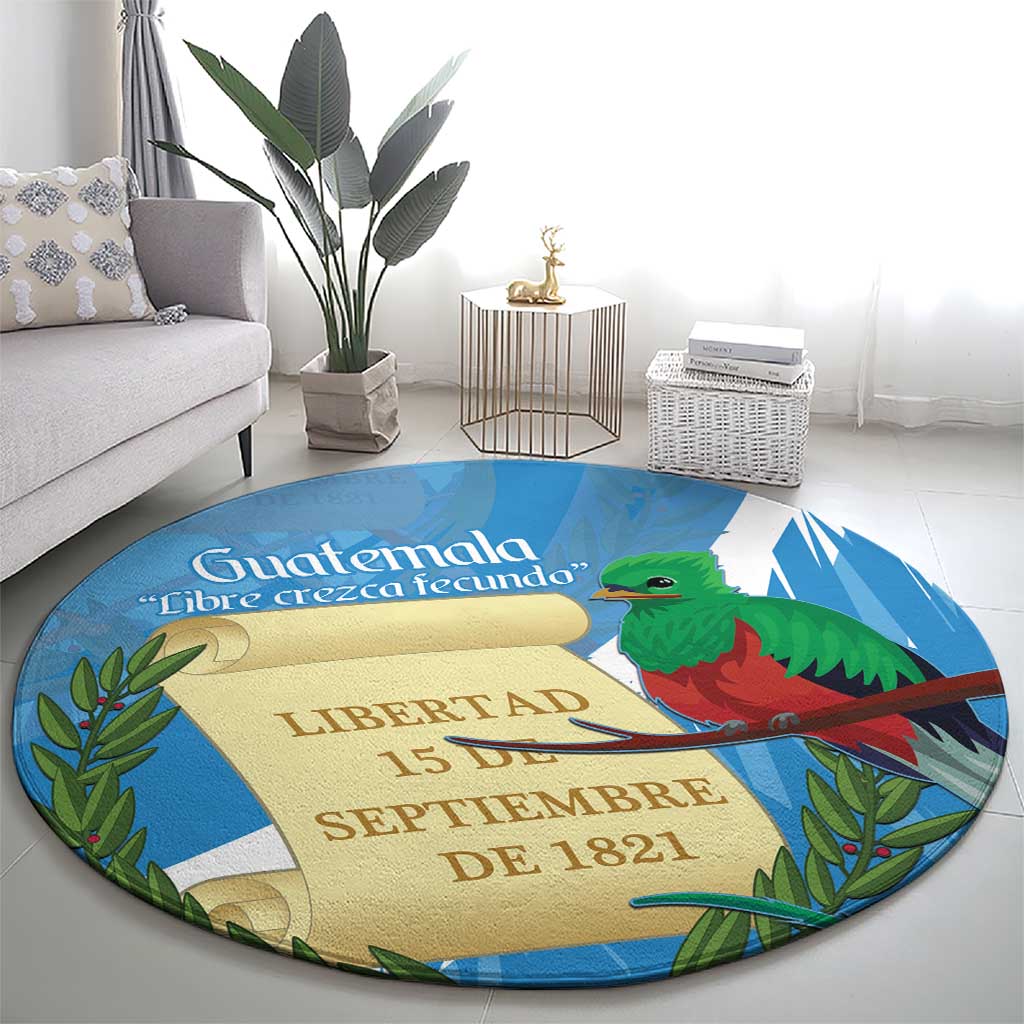 Guatemala Independence Day Round Carpet Coat Of Arms With Resplendent Quetzal Grunge Style