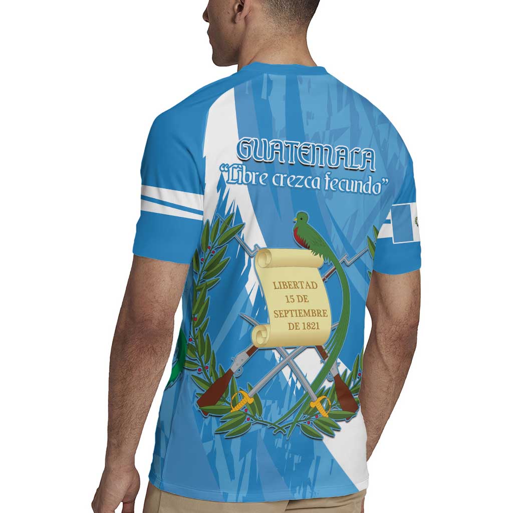 Guatemala Independence Day Rugby Jersey Coat Of Arms With Resplendent Quetzal Grunge Style - Wonder Print Shop