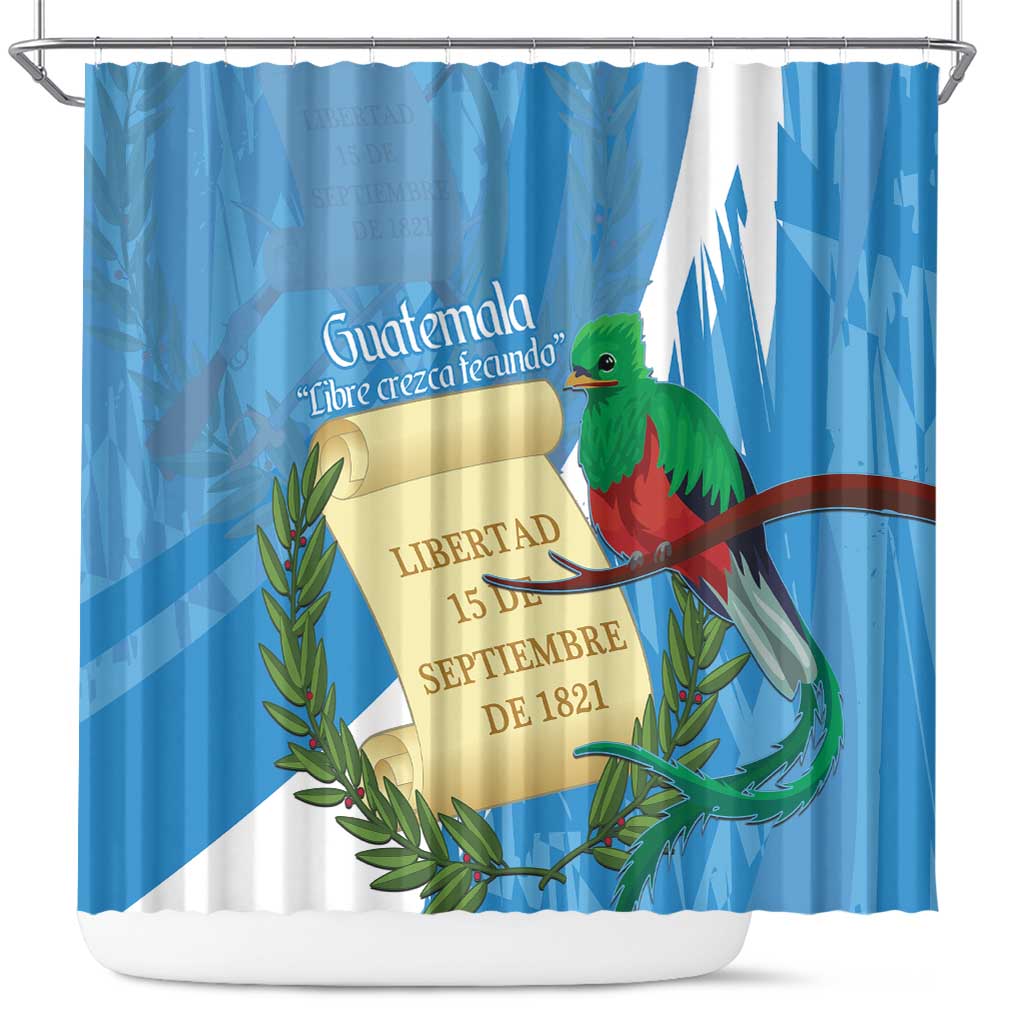 Guatemala Independence Day Shower Curtain Coat Of Arms With Resplendent Quetzal Grunge Style