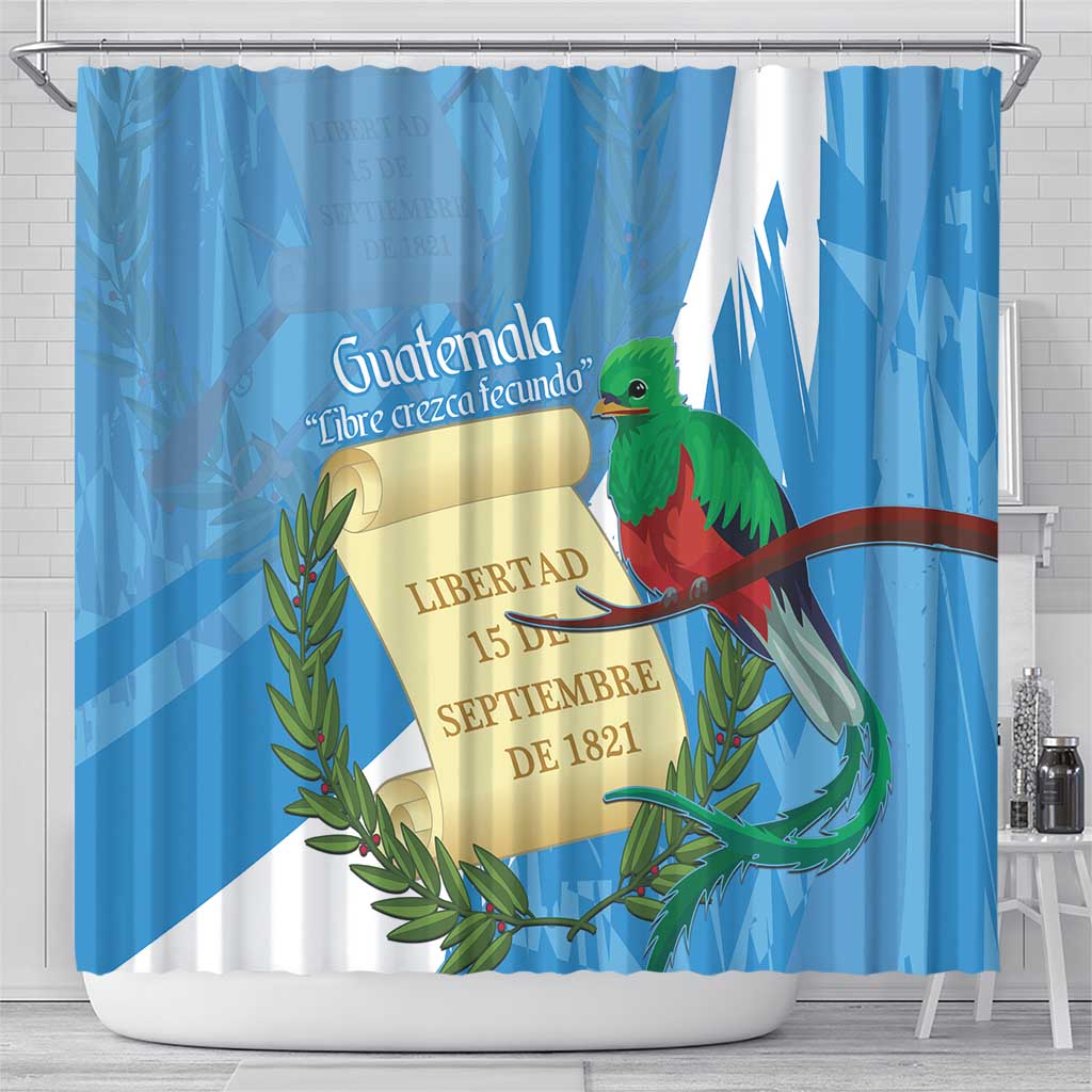 Guatemala Independence Day Shower Curtain Coat Of Arms With Resplendent Quetzal Grunge Style