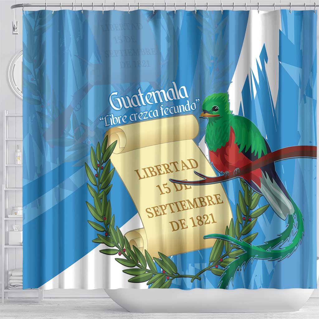 Guatemala Independence Day Shower Curtain Coat Of Arms With Resplendent Quetzal Grunge Style