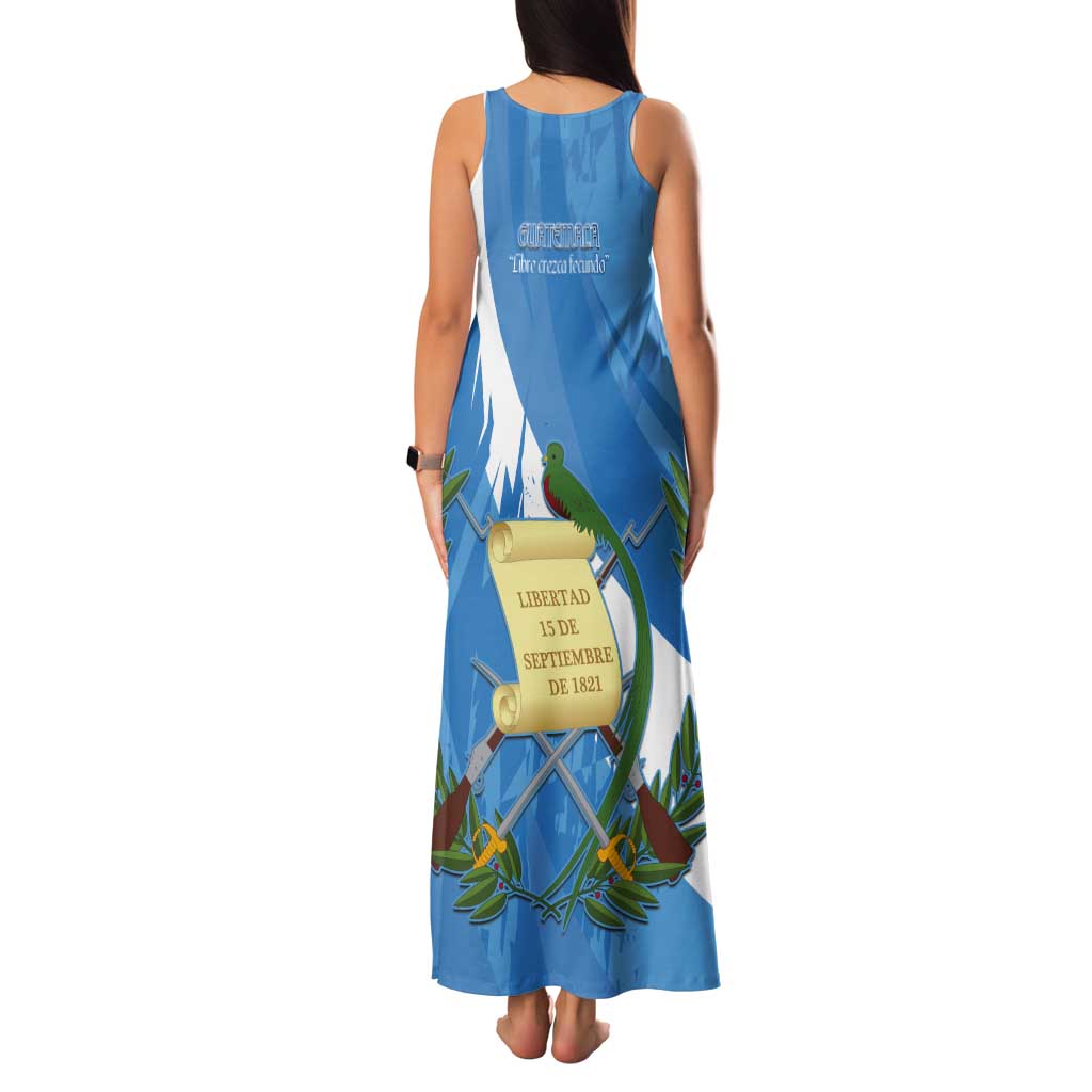 Guatemala Independence Day Tank Maxi Dress Coat Of Arms With Resplendent Quetzal Grunge Style - Wonder Print Shop