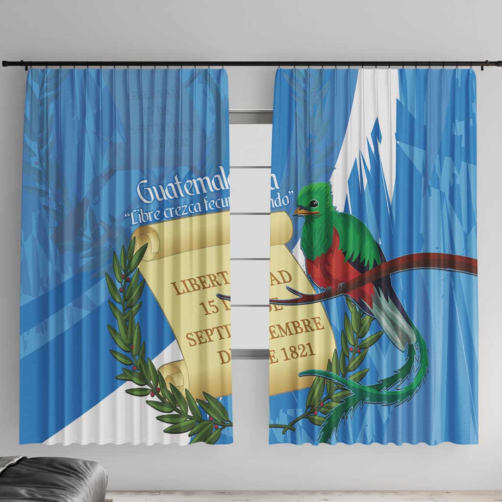 Guatemala Independence Day Window Curtain Coat Of Arms With Resplendent Quetzal Grunge Style - Wonder Print Shop